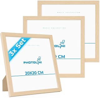 PHOTOLINI Picture Frames, 20 x 20 cm, Modern, Natural, made of MDF with Acrylic Glass, Portrait Frame, Removable Frame, Set of 3