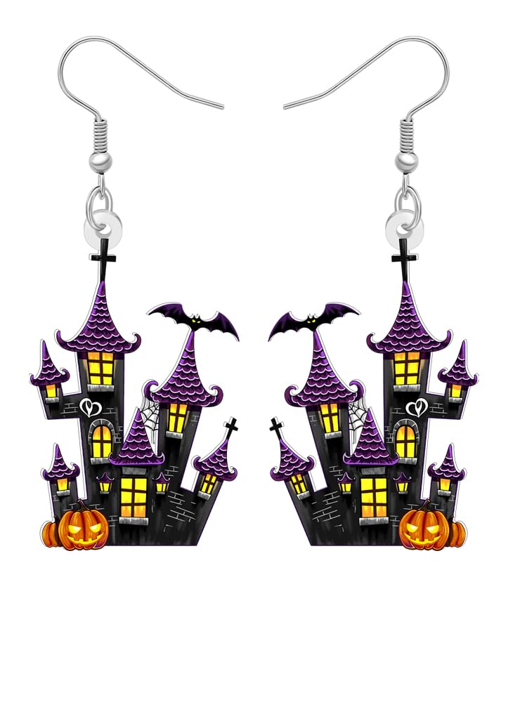 Acrylic Horror Halloween Haunted House Dangle Earrings Gifts for Women, Gothic C