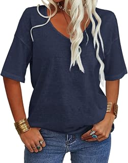 Tankaneo Maglietta da Donna con Scollo a V a Maniche Corte, Casual, Ampia, Estiva, Mezza Manica, Oversize, Maglietta a Tunica