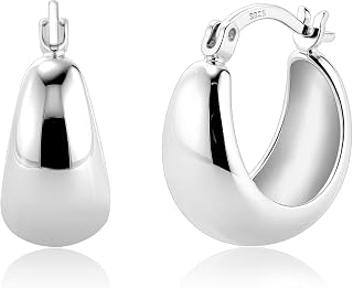 14K Gold Silver 925 Hoop Earrings Women Chunky Geometric Hoops Earrings