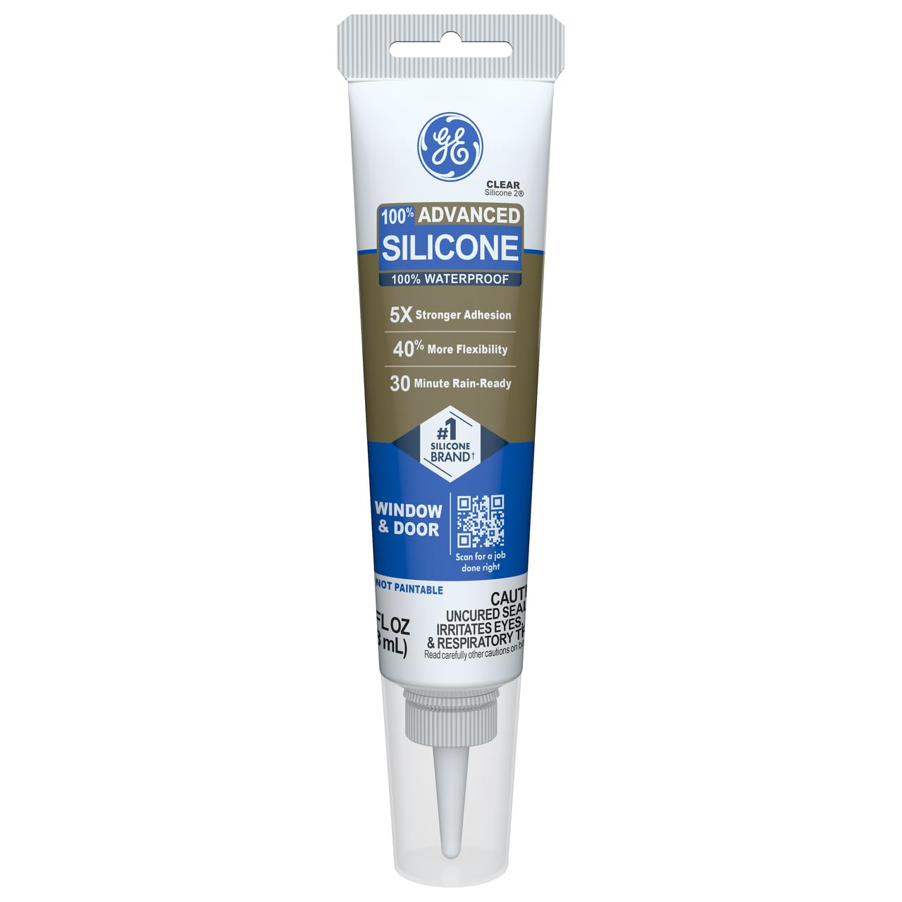 GE Advanced Silicone Caulk for Window & Door, Clear, 2.8 fl oz Tube, 1 Pack - 10