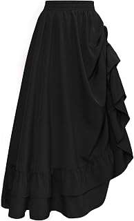 SCARLET DARKNESS Womens Steampunk Elastic High Waist Maxi Skirt Adjustable Flounce Skirt Double Layer
