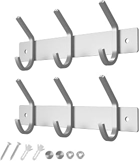 Dripex Kleiderhaken 3 Haken Garderobenleiste Edelstahl Gebürstet für Jacken Kleider bis zu 20kg belastbar Hakenleiste für Flur Vorzimmer 22cm (Silber, 2 Stück)