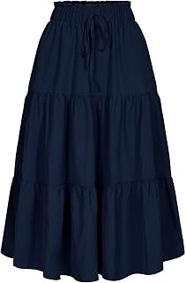 MSLG Women's High Elastic Waist Midi Skirt Casual Summer Trendy Tie Front Flowy Ruffle Floral Print A line Skirts 626
