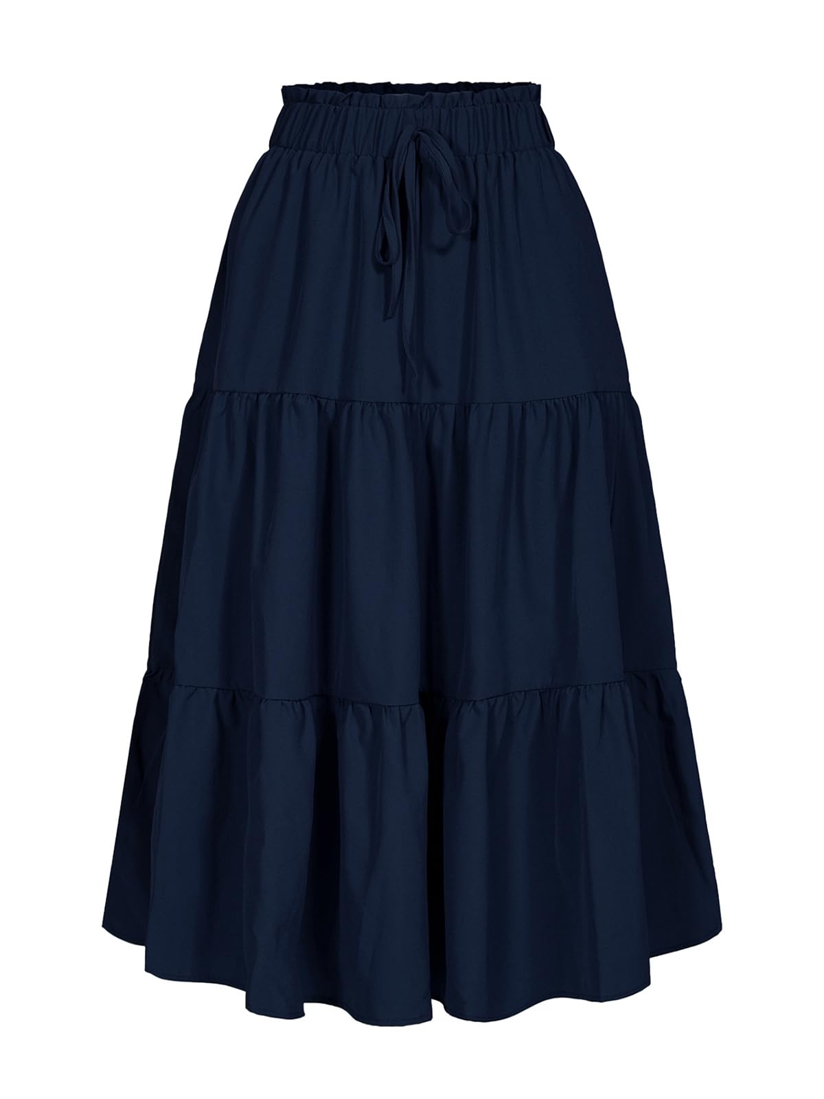 MSLG Women's High Elastic Waist Midi Skirt Casual Summer Trendy Tie Front Flowy 