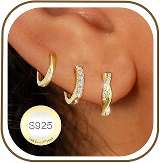 AVOTTO 3 Pairs 14K Hypoallergenic Sterling Silver Hoop Earrings for Women