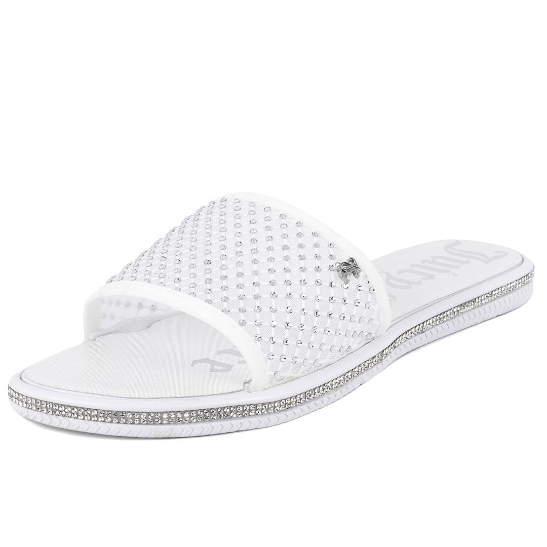 Juicy Couture Womens Slip On Sandals Glitter Bling Open Toe Sparkle Flats Summer
