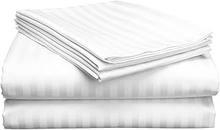 400 TC Pure Cotton Bed Sheets Set Super King Size – Luxury Hotel Quality, Extra Soft Breathable & Cooling Bedding – Wrinkle Resistant, Easy Fit 40 CM Deep Pocket – 4 Piece Set (White Stripe)