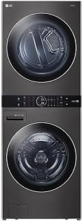 LG WashTower Stacked Smart Laundry Center 4.5 Cu.Ft. Front Load Washer & 7.4 Cu.Ft. Electric Dryer in Black Steel w/Steam WKEX200HBA