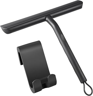 Vinabo Silicone Squeegee Shower Cleaner with Hook, Black Shower Scraper for Bathroom, Kitchen, Car, Window and Glass Cleaning