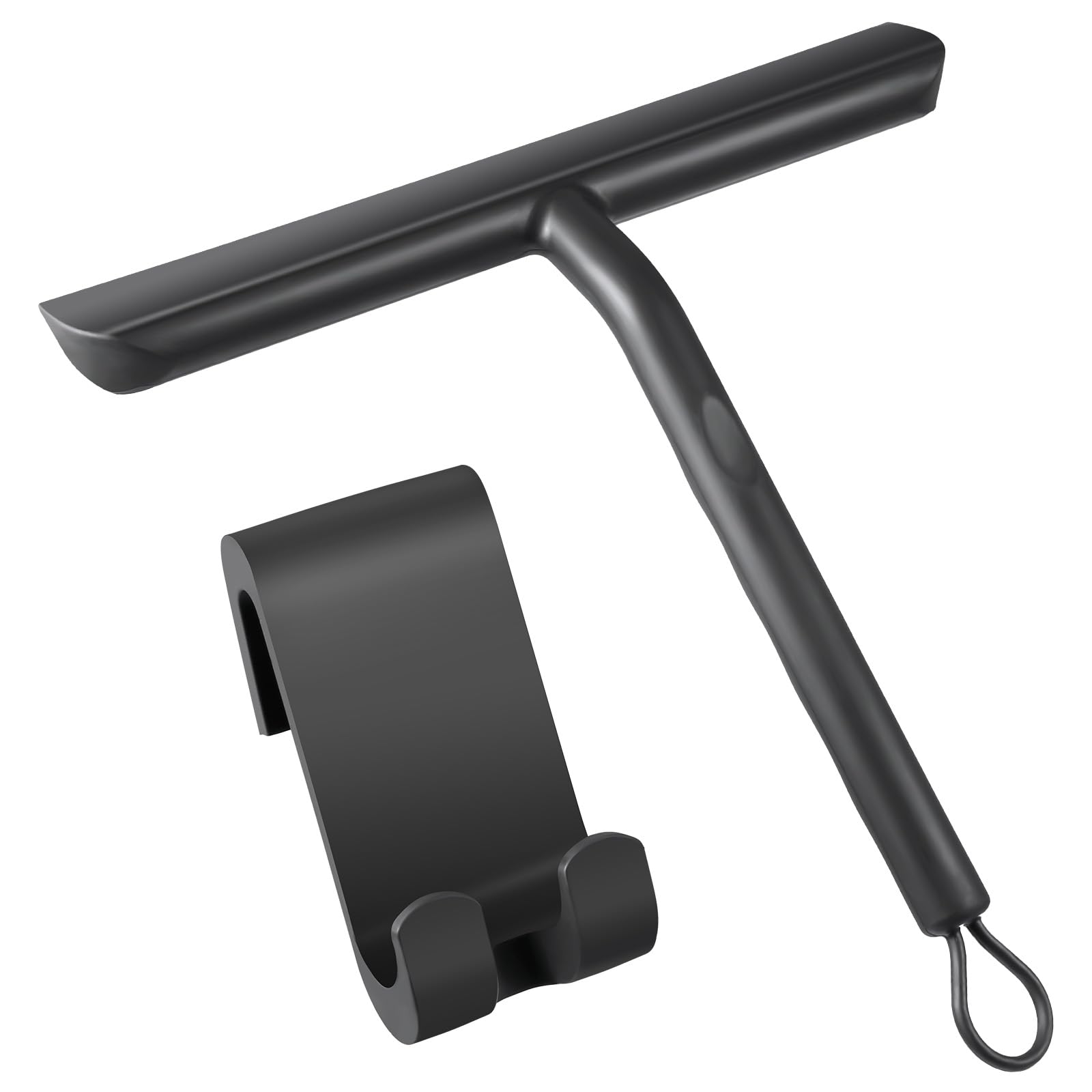 Vinabo Silicone Squeegee Shower Cleaner with Hook, Black Shower Scraper for Bath