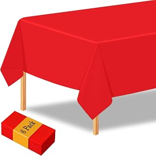 6 Pack Red Plastic Tablecloth Disposable Ruby Tablecloth for 6 to 8 Foot Tables Indoor or Outdoor Parties Birthdays Weddings Christmas Buffet Table (Red)