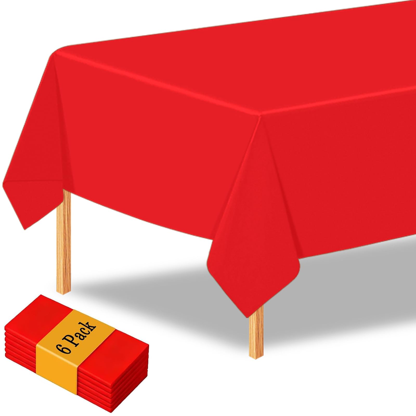 6 Pack Red Plastic Tablecloth Disposable Ruby Tablecloth for 6 to 8 Foot Tables 