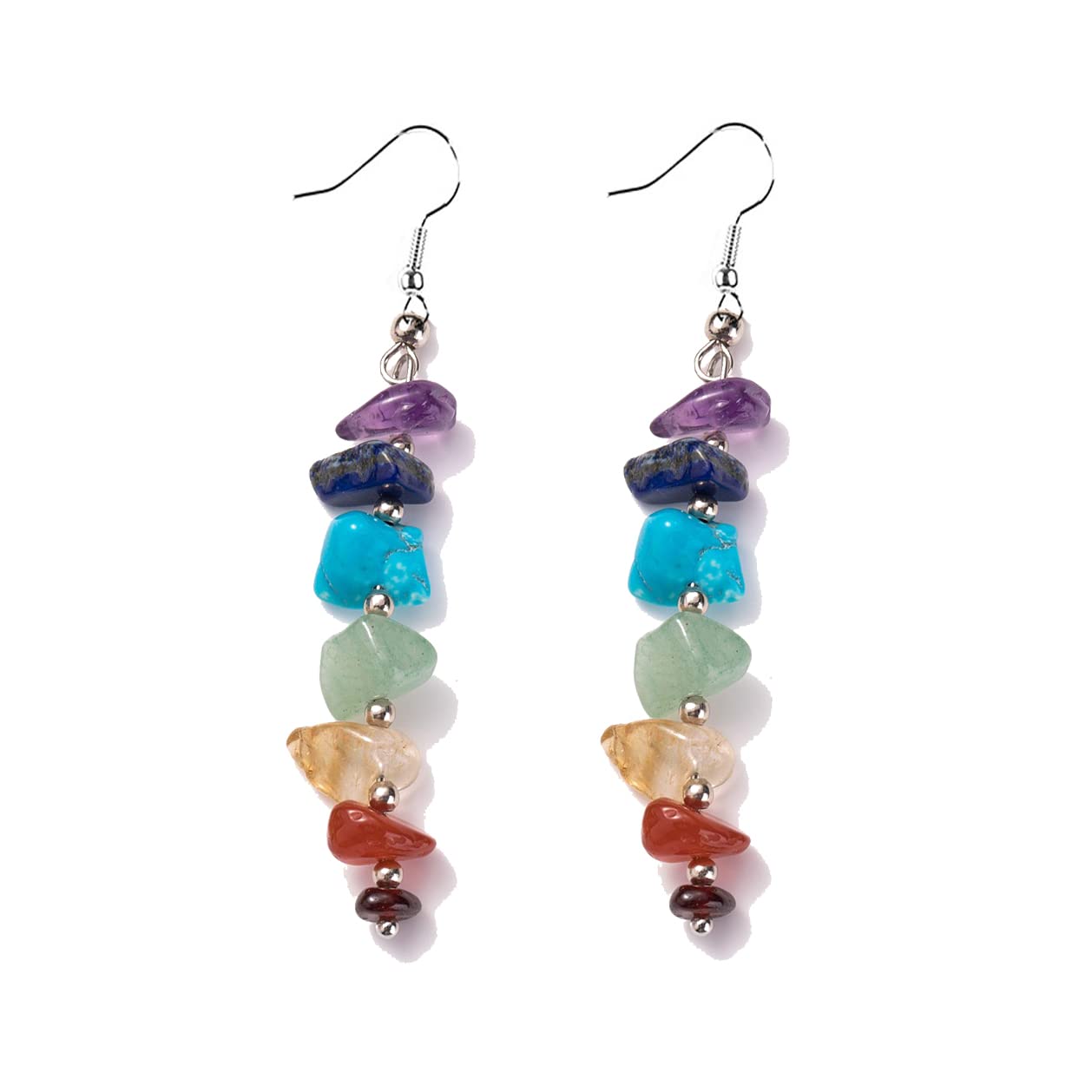 7 Chakra Stone Long Drop Dangle Earrings Colorful Necklace Set Crystal Hook Reik