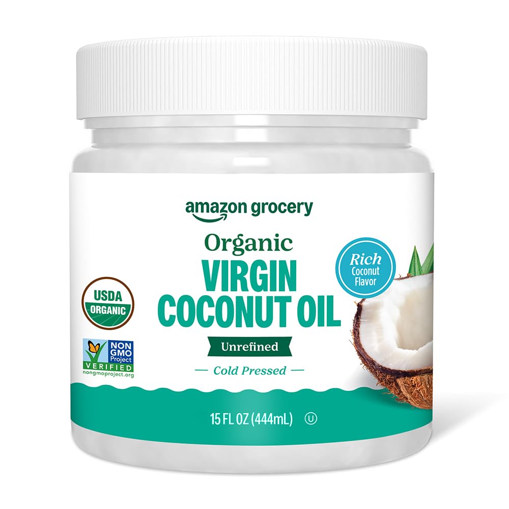 Amazon Grocery, Organic Virgin Coconut Oil, Non GMO, 15 Fl Oz (Previously Amazon