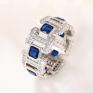 Chain Shaped Ring Channel Set Blue Cubic Zirconia Fashion Jewelry for Women