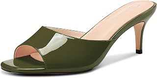 Castamere Women Round Open Toe Kitten Heel Mules Shoes Sandals Party Dance Dress Slip-on Sandals 6.5 CM Heels