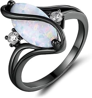Charming Black Ring Women Engagement Jewelry with White Simulated Opal