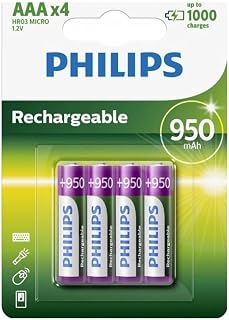 PHILIPS AAA Batteries – Rechargeable Batteries HR03 – NiMH 1.2 V – 1000 Recharges – 950 mAh