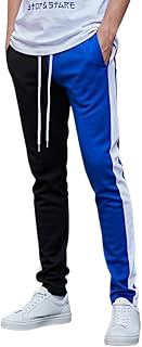 Screenshot - Pantaloni da uomo hip hop, aderenti, aderenti, aderenti, stile urbano, con nastro laterale, abbigliamento da strada, S41110-nero/Royal, XL