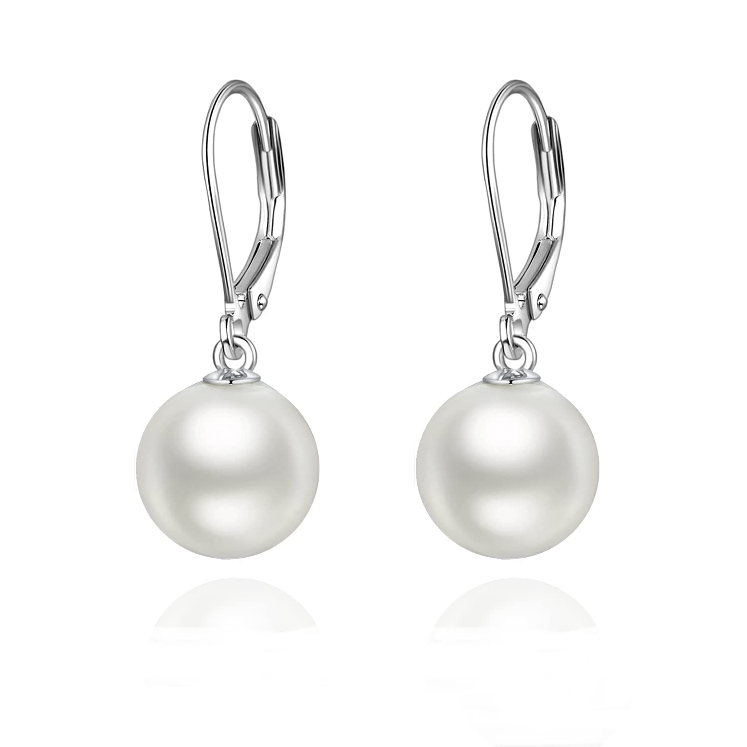 925 Sterling Silver Pearl Leverback Earrings Dangle Drop Jewelry Gifts for Women