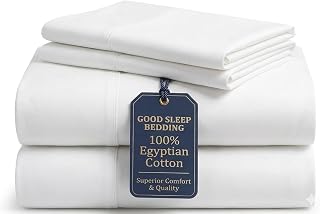 GoodSleep Company 1000 Thread Count Egyptian Cotton Flat Sheet - 100% Egyptian Cotton Long Staple Sateen Fabric California King - 4 Piece Sheet Set, White