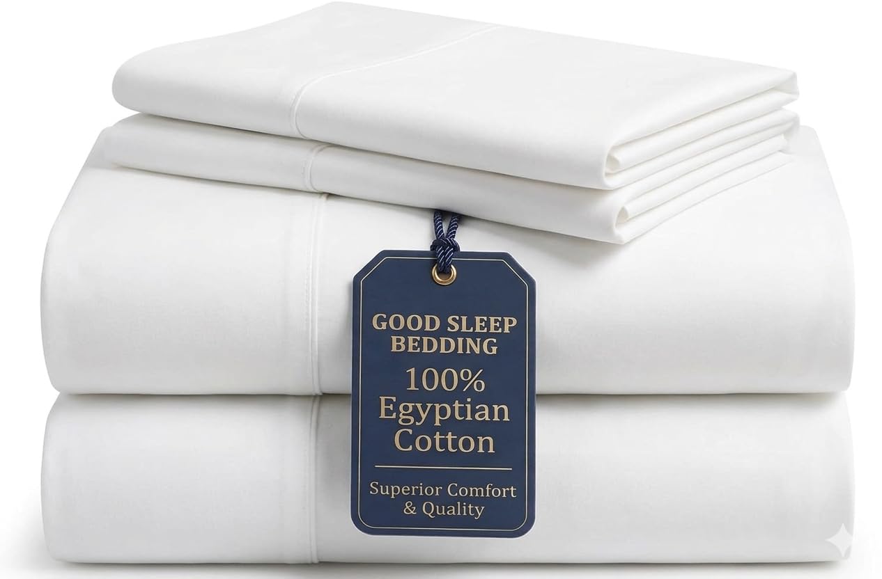 100% Egyptian Cotton Sheets King Size, 4 Piece, White Sheets King Size