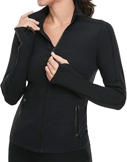 VUTRU Women's Sports Jacket Long Sleeve Fitness Yoga Jacket Breathable Jacket with Pockets Zipper Thumb Holes