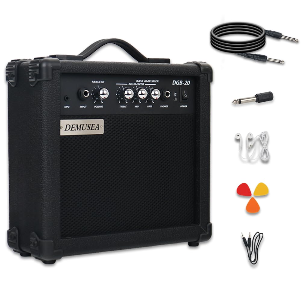 Demusea 20W Electric Bass Amplifier Black Bass Amp Portable Travel Beginner Prac