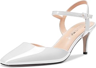 Castamere Women's Stiletto Mid Heel Square Toe Pumps Ankle Straps Slingback Wedding Office Dress 6.5 CM Heels
