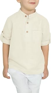 Arshiner Boys Button Up Henley Shirts Long Sleeve Cotton Linen Shirts