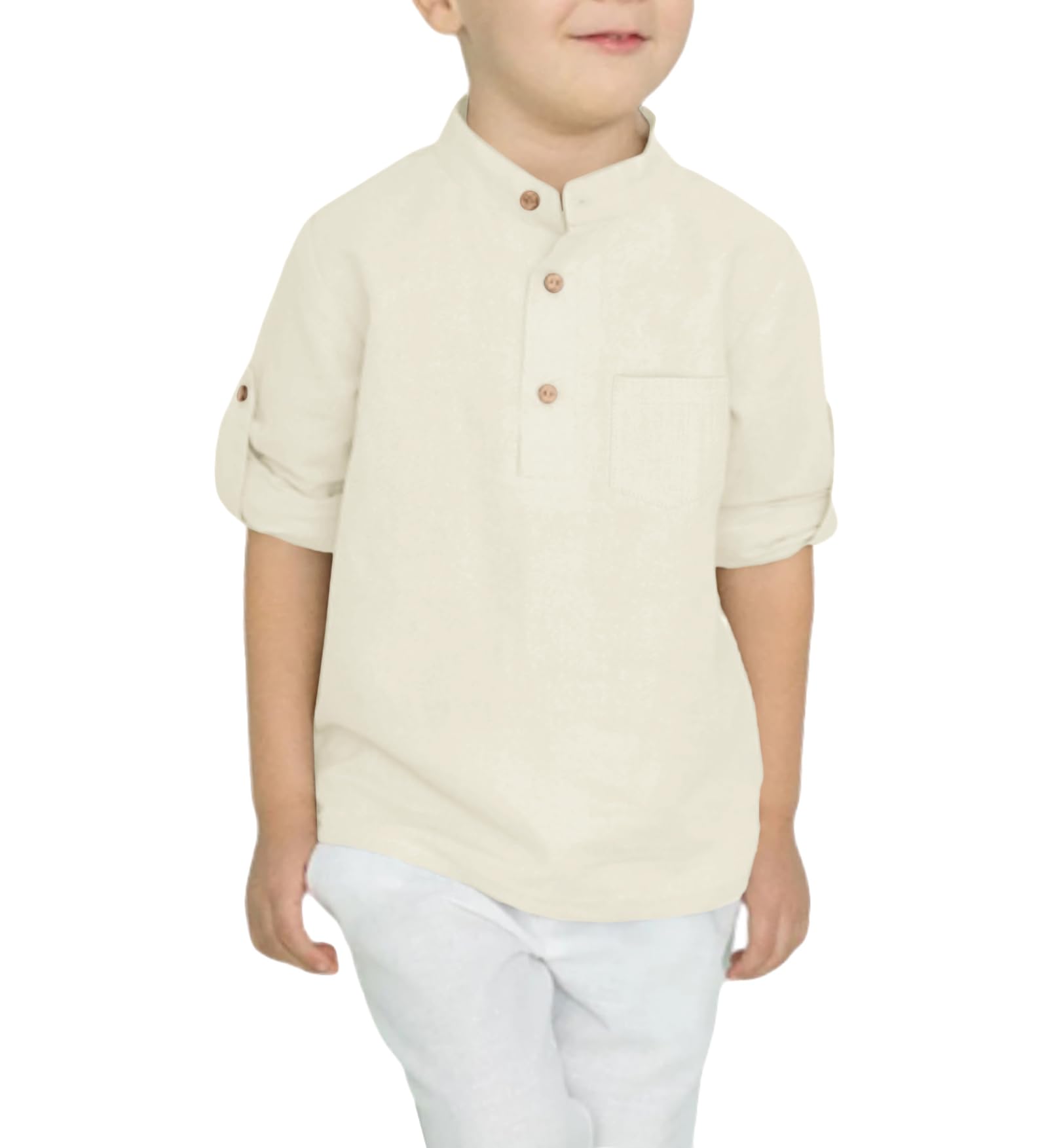 Arshiner Boys Button Up Henley Shirts Long Sleeve Cotton Linen Shirts