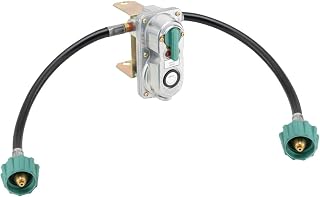 RecPro RV 2-Stage Auto Changeover Propane Regulator w/Hose | 287,500 BTU Capacity Per Tank, 2 Pigtail Hoses Included, Red Empty Tank Indicator, 250 PSI Maximum Working Pressure