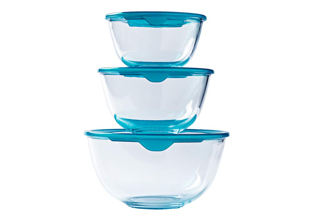 Pyrex® - Prep & Store - Set of 3 Heavy Duty Glass Bowls with Lids (0.5L - 1L - 2