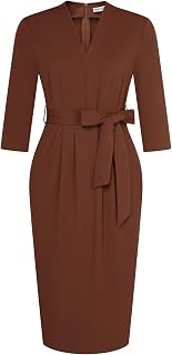 GRACE KARIN Women's 3/4 Sleeve Work Dress with Pockets Bodycon Belted Dress