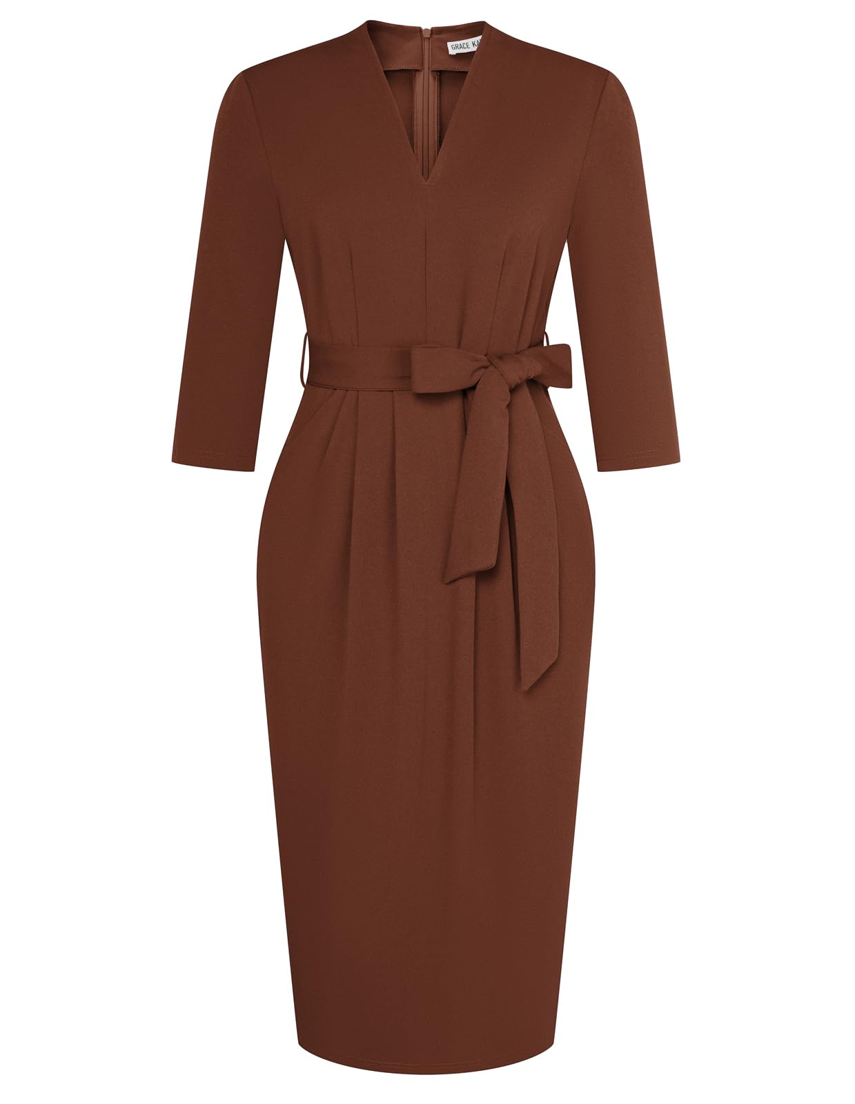 GRACE KARIN Women's 3/4 Sleeve Work Dress with Pockets Bodycon Belted Dress