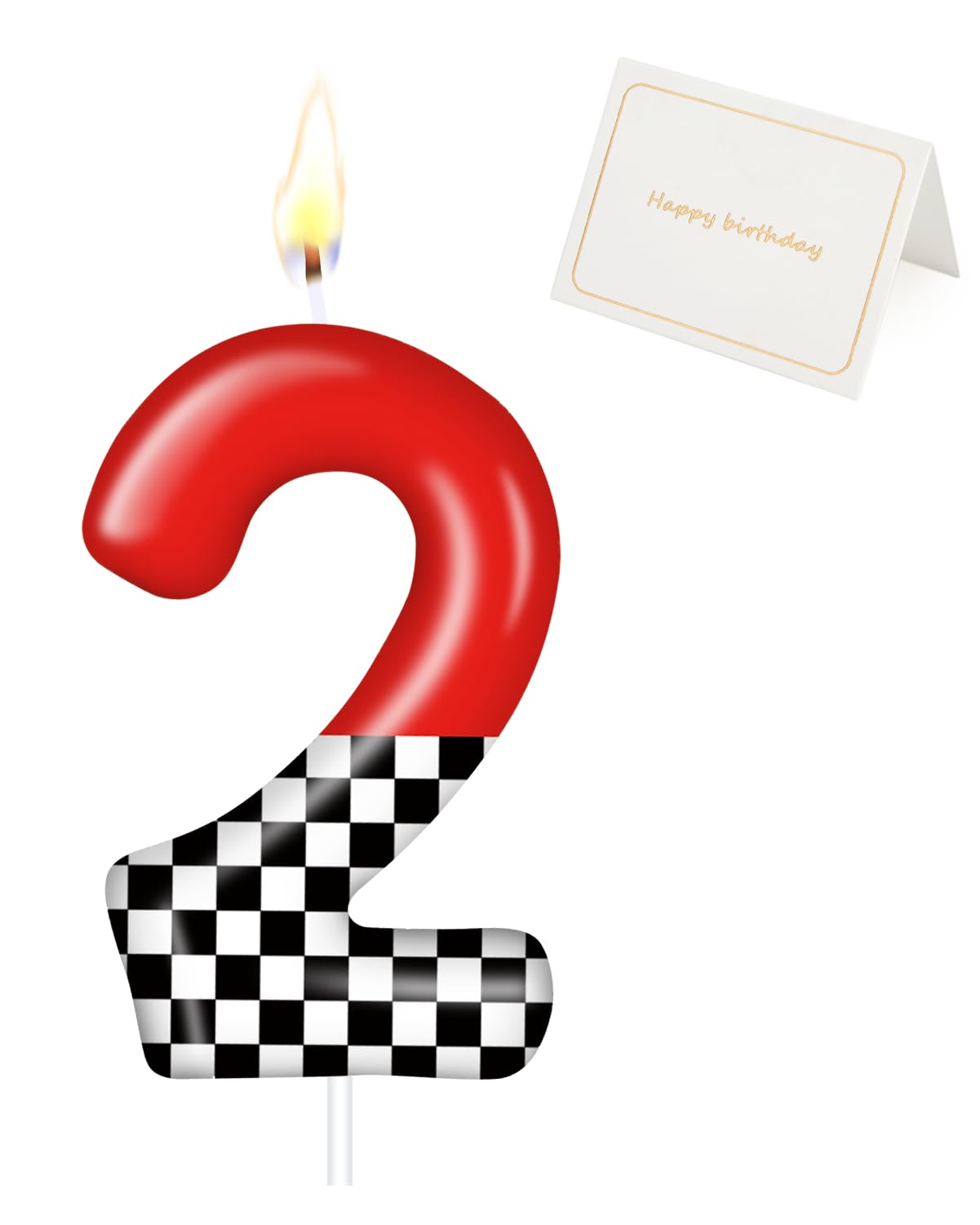 Racing Car Birthday Number Candle with Card, 2.4 inch Cake Topper for Race Car P