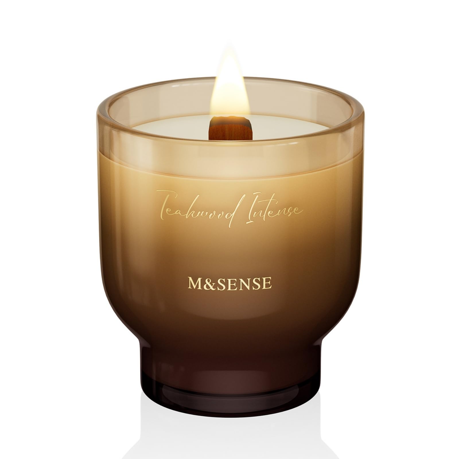 M&SENSE 9.88oz Natural Soy Candle with Wooden Wick | Teakwood Intense Scented Ca