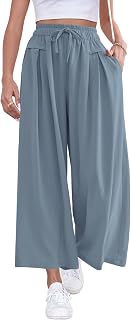 ZJCT Wide Leg Palazzo Pants for Women Summer Beach Pants Flowy Loose Casual Lounge Pajama Yoga Pants with Pockets