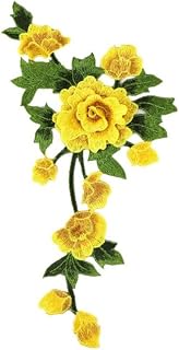 Generic Patch Cheongsam 3D Luxury Embroidery Trimmings Floral Flower Rose Garment Peony Clothes Accessories(Yellow-Right)