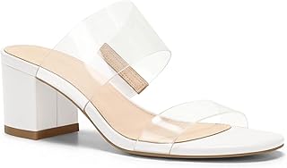 Coutgo Sandali da donna con tacco trasparente, due cinturini grossi con tacco a blocco, punta aperta, senza lacci, scarpe eleganti