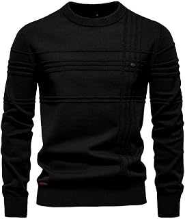 Generisch Men's Winter Pullover Crew Neck Fine Knit Pullover Men's Knitted Jumper Casual Pullover Long Sleeve Sweater Slim Fit Casual Top