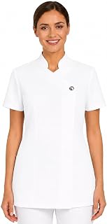 B-well MARCELLA Women's Elegant Zip Up Top with Side Slits Breathable and Easy to Clean for Clinic and Study