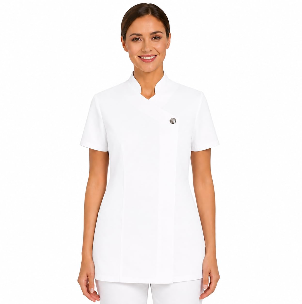 B-well MARCELLA Women's Elegant Zip Up Top with Side Slits Breathable and Easy t