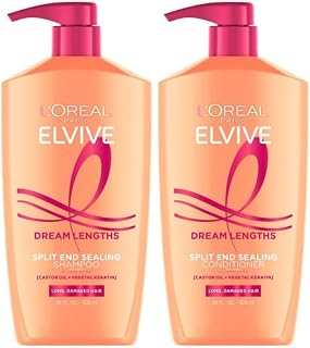 L'Oreal Paris Elvive Dream Lengths Shampoo and Conditioner Set, Seals Split Ends, Hydrating & Strengthening Hair Repair, Fine Castor Oil and Vitamins B3 and B5, 56 Fl Oz Set