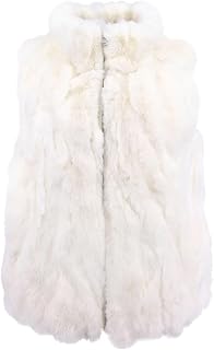 LVCOMEFF Women Real Rex Rabbit Fur Vest Furry Fluffy Classic With High Collar Sleeveless Outwear Top