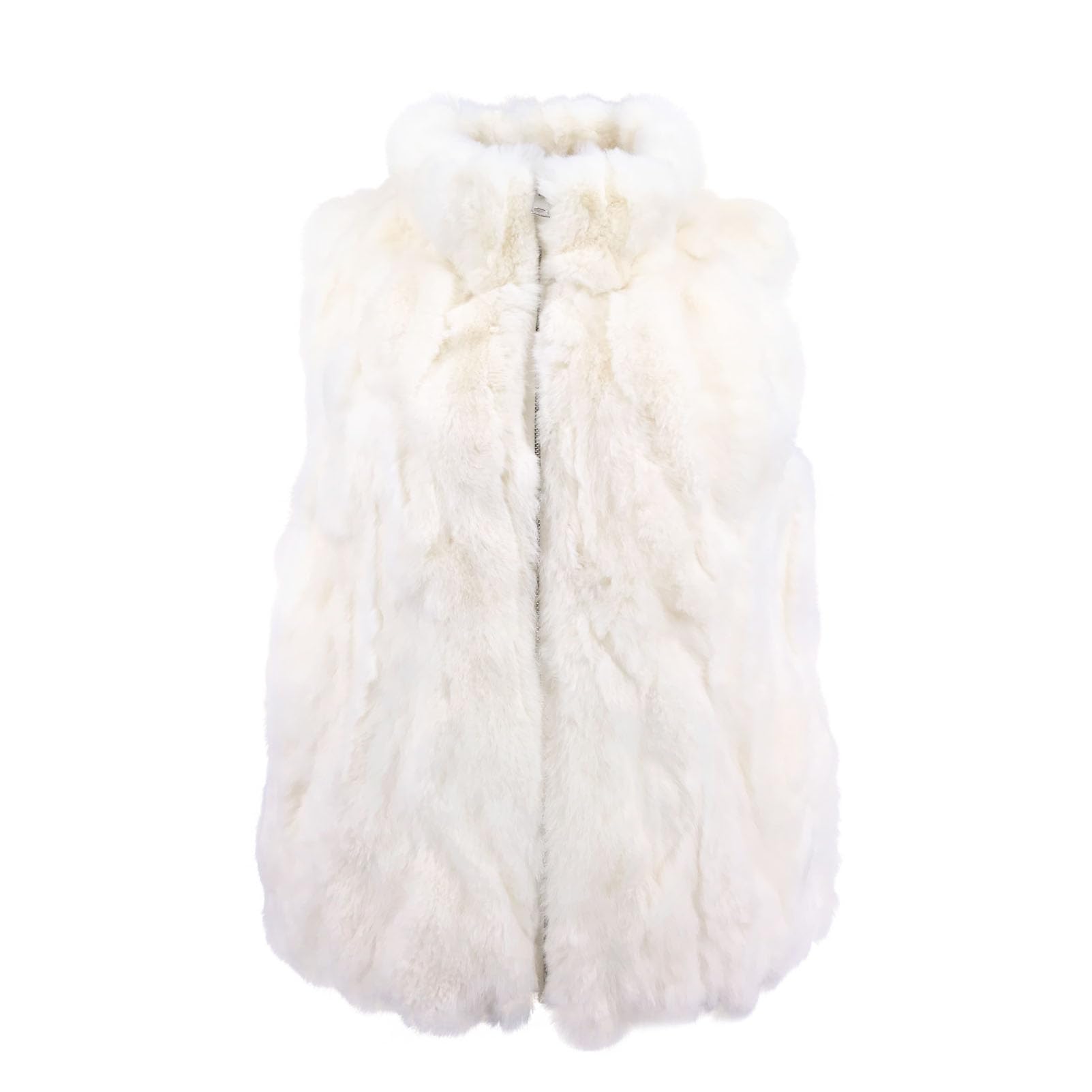 LVCOMEFF Women Real Rex Rabbit Fur Vest Furry Fluffy Classic With High Collar Sl