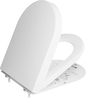 DERW D Shaped Soft Close Toilet Seat, Heavy Duty Premium Thermoplastic, Quick Release, Easy Clean and Install with Alignment Guide, Durable White Toilet Seat - 46cm x 36.5cm x 5cm