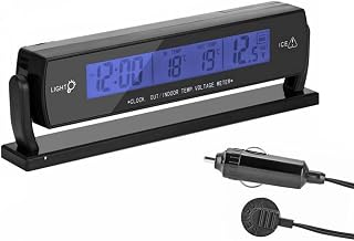 VBESTLIFE Multi-Function Digital Car Auto Voltage Alarm Clock with Inside/Outside Temperature Thermometer LCD Display Battery Voltage Monitor Meter Detector