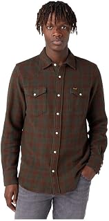 Wrangler Mens Western Work Shirt Long Sleeve Snap Button Washed Finish Shirt